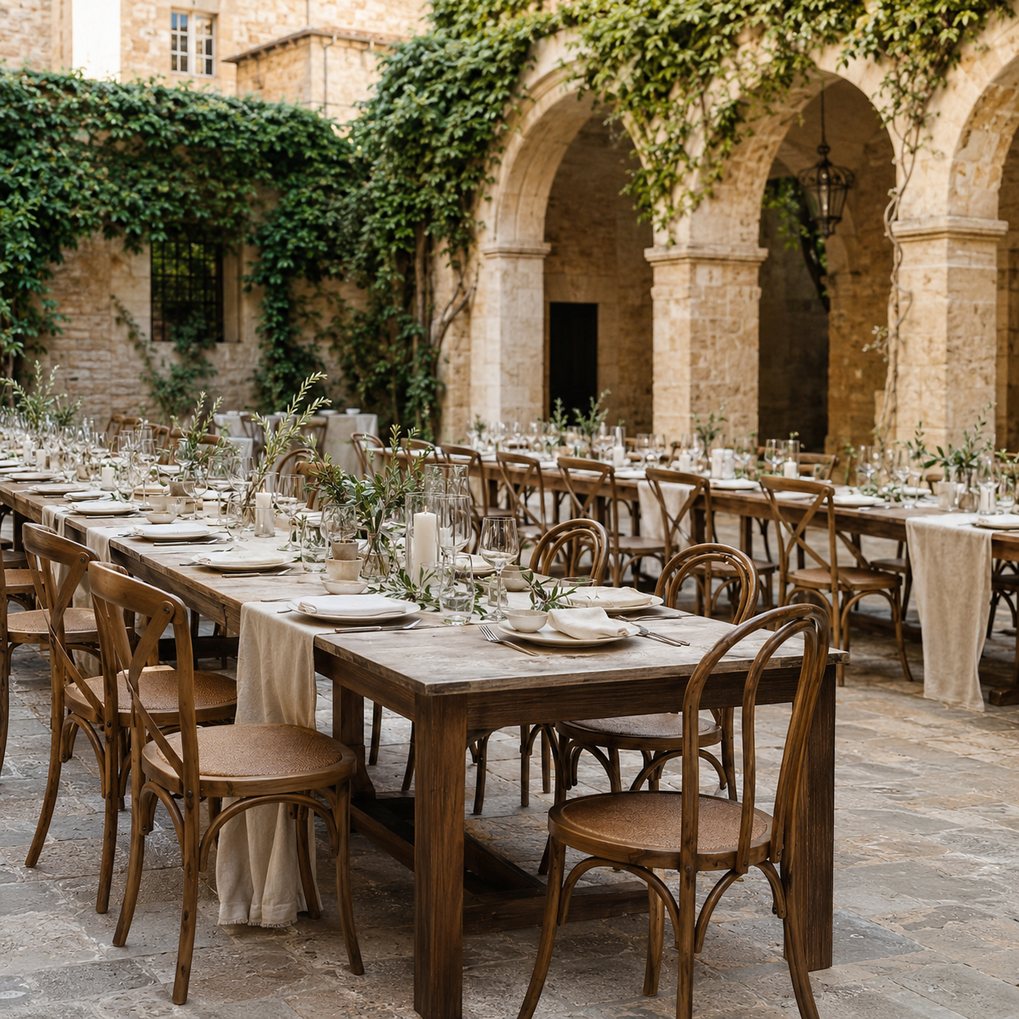 Wedding reception furniture in a historic Italian villa