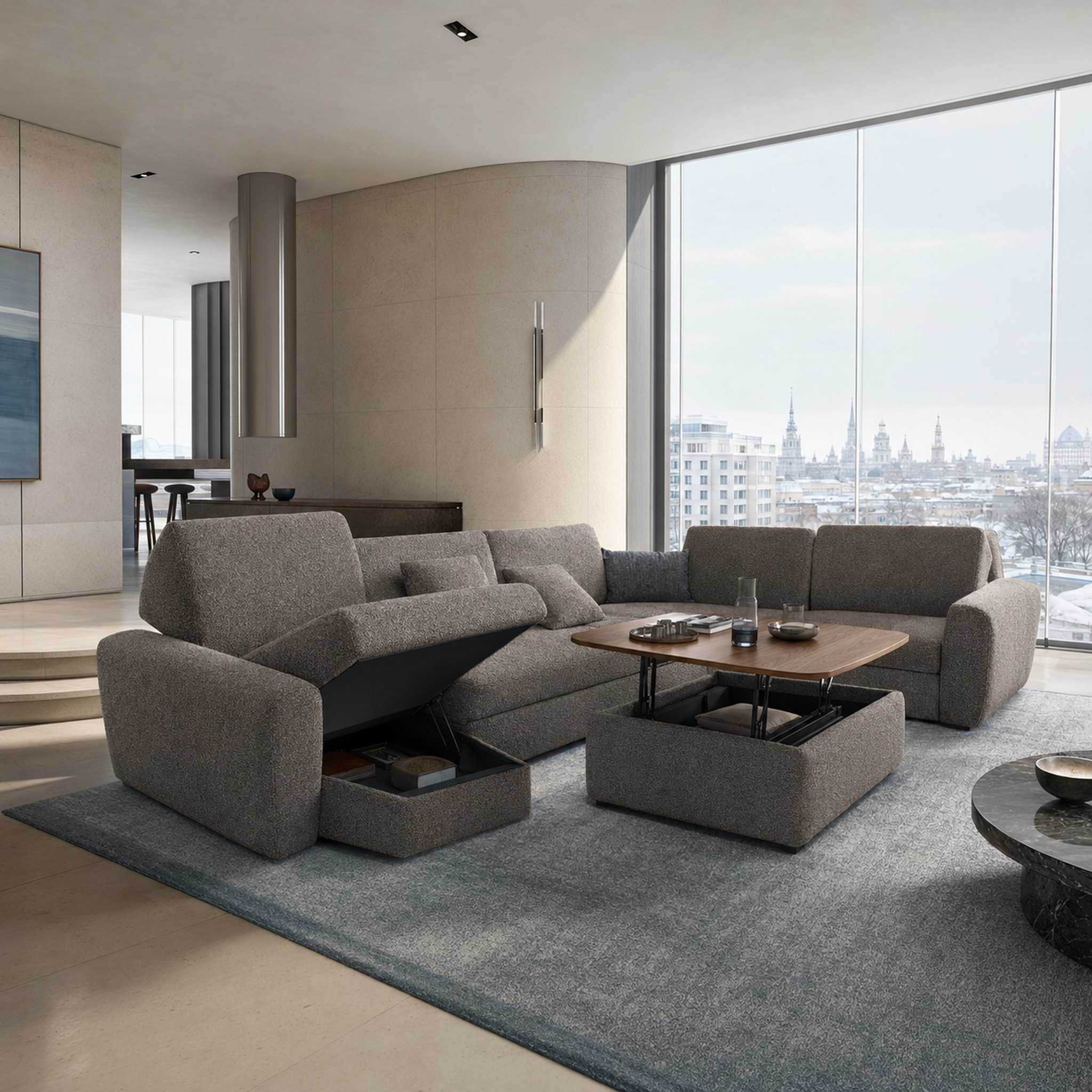 Multifunction storage sofa with lift table